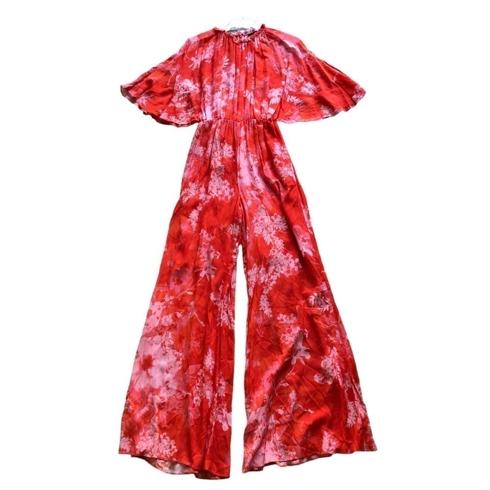 Pinko Jumpsuit Aquarius Tuta Georgette Hibiscus Floral Orange Size 4 - Picture 9 of 16